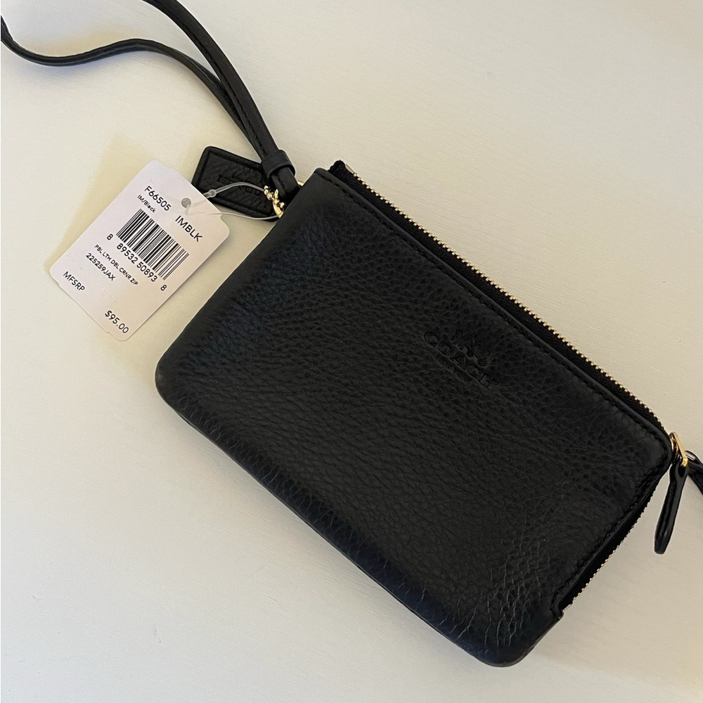 Coach Black Leather Double Zip Wristlet - Picture 2 of 6